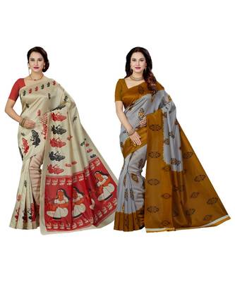 multicolor printed silk blend saree with blouse 1