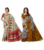 multicolor printed silk blend saree with blouse