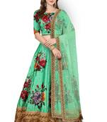 Green Embroidered Art Silk Unstitched Lehenga