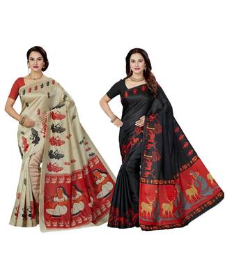 multicolor printed silk blend saree with blouse 1