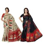 multicolor printed silk blend saree with blouse