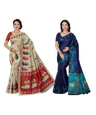 multicolor printed silk blend saree with blouse 1