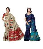 multicolor printed silk blend saree with blouse