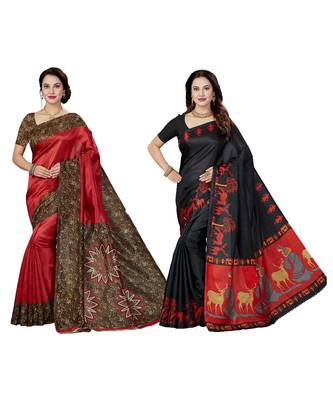 multicolor printed silk blend saree with blouse 1