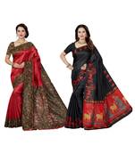 multicolor printed silk blend saree with blouse
