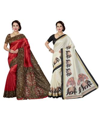 multicolor printed silk blend saree with blouse 1