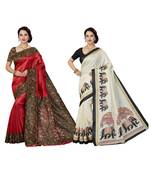 multicolor printed silk blend saree with blouse