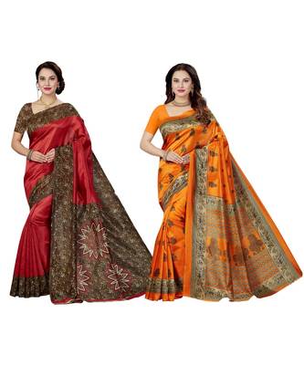 multicolor printed silk blend saree with blouse 1