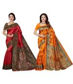 multicolor printed silk blend saree with blouse