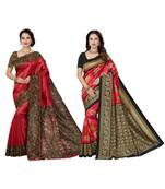 multicolor printed silk blend saree with blouse