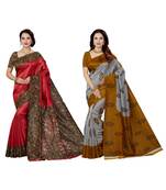 multicolor printed silk blend saree with blouse
