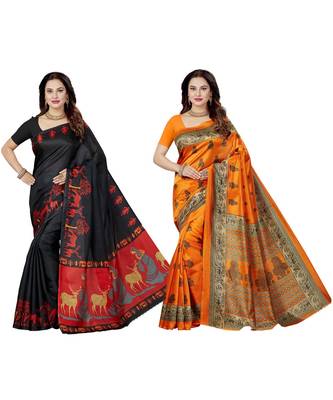 multicolor printed silk blend saree with blouse 1