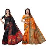 multicolor printed silk blend saree with blouse