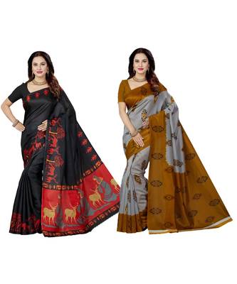 multicolor printed silk blend saree with blouse 1