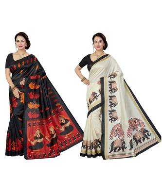 multicolor printed silk blend saree with blouse 1