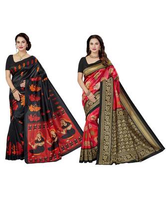 multicolor printed silk blend saree with blouse 1