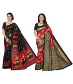multicolor printed silk blend saree with blouse