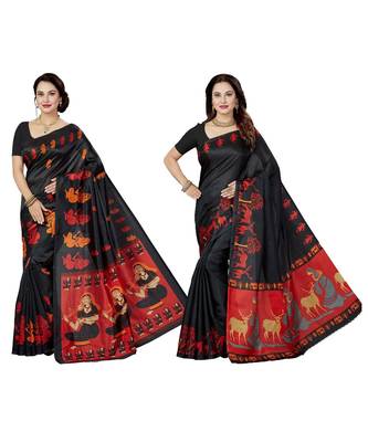 multicolor printed silk blend saree with blouse 1