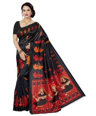 multicolor printed silk blend saree with blouse 2