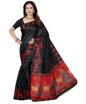 multicolor printed silk blend saree with blouse 5