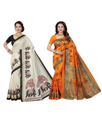 multicolor printed silk blend saree with blouse 1