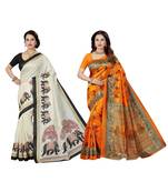 multicolor printed silk blend saree with blouse