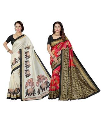 multicolor printed silk blend saree with blouse 1