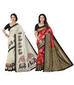 multicolor printed silk blend saree with blouse