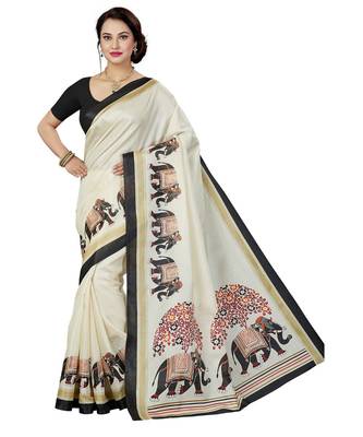 multicolor printed silk blend saree with blouse 2