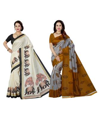 multicolor printed silk blend saree with blouse 1