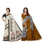 multicolor printed silk blend saree with blouse