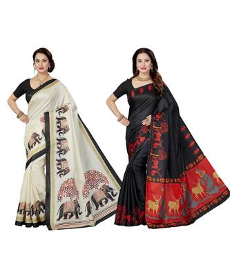 multicolor printed silk blend saree with blouse 1