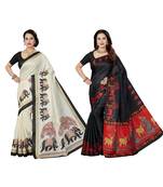 multicolor printed silk blend saree with blouse