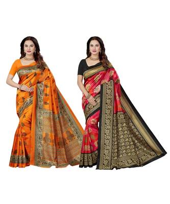 multicolor printed silk blend saree with blouse 1