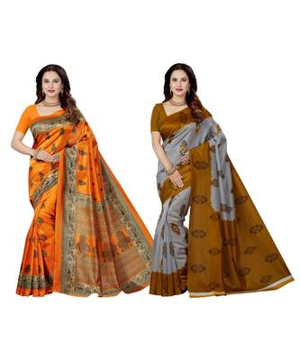 multicolor printed silk blend saree with blouse 1