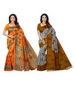 multicolor printed silk blend saree with blouse