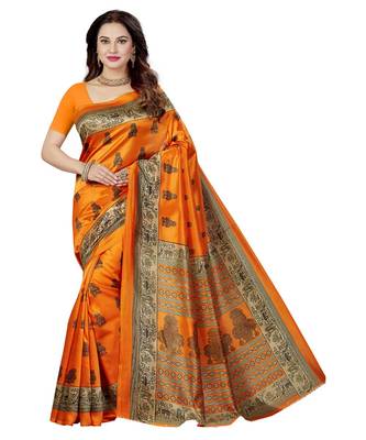 multicolor printed silk blend saree with blouse 2