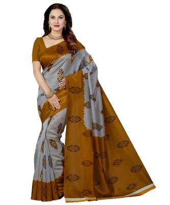 multicolor printed silk blend saree with blouse 5