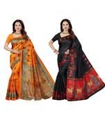 multicolor printed silk blend saree with blouse