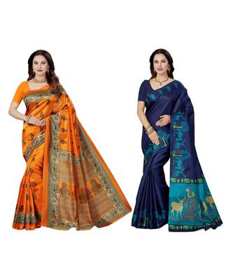 multicolor printed silk blend saree with blouse 1