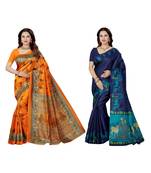 multicolor printed silk blend saree with blouse