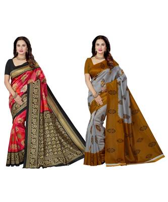 multicolor printed silk blend saree with blouse 1
