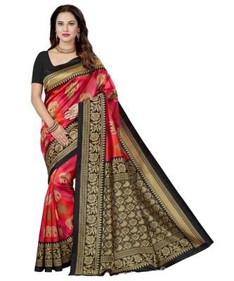 multicolor printed silk blend saree with blouse 2