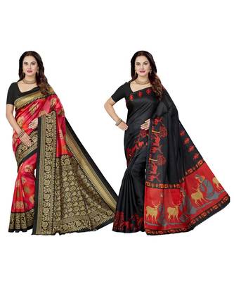 multicolor printed silk blend saree with blouse 1