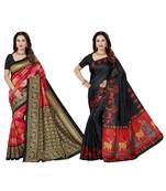 multicolor printed silk blend saree with blouse