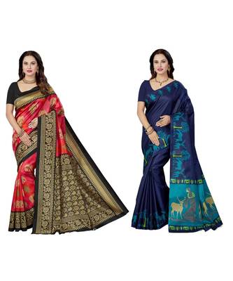 multicolor printed silk blend saree with blouse 1