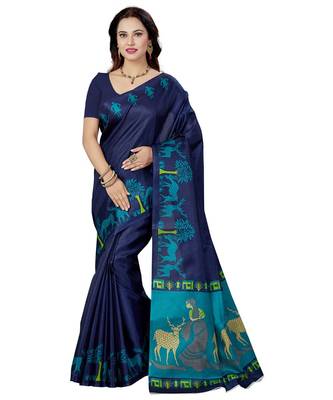multicolor printed silk blend saree with blouse 5