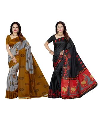 multicolor printed silk blend saree with blouse 1