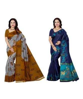 multicolor printed silk blend saree with blouse 1