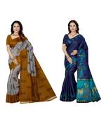 multicolor printed silk blend saree with blouse